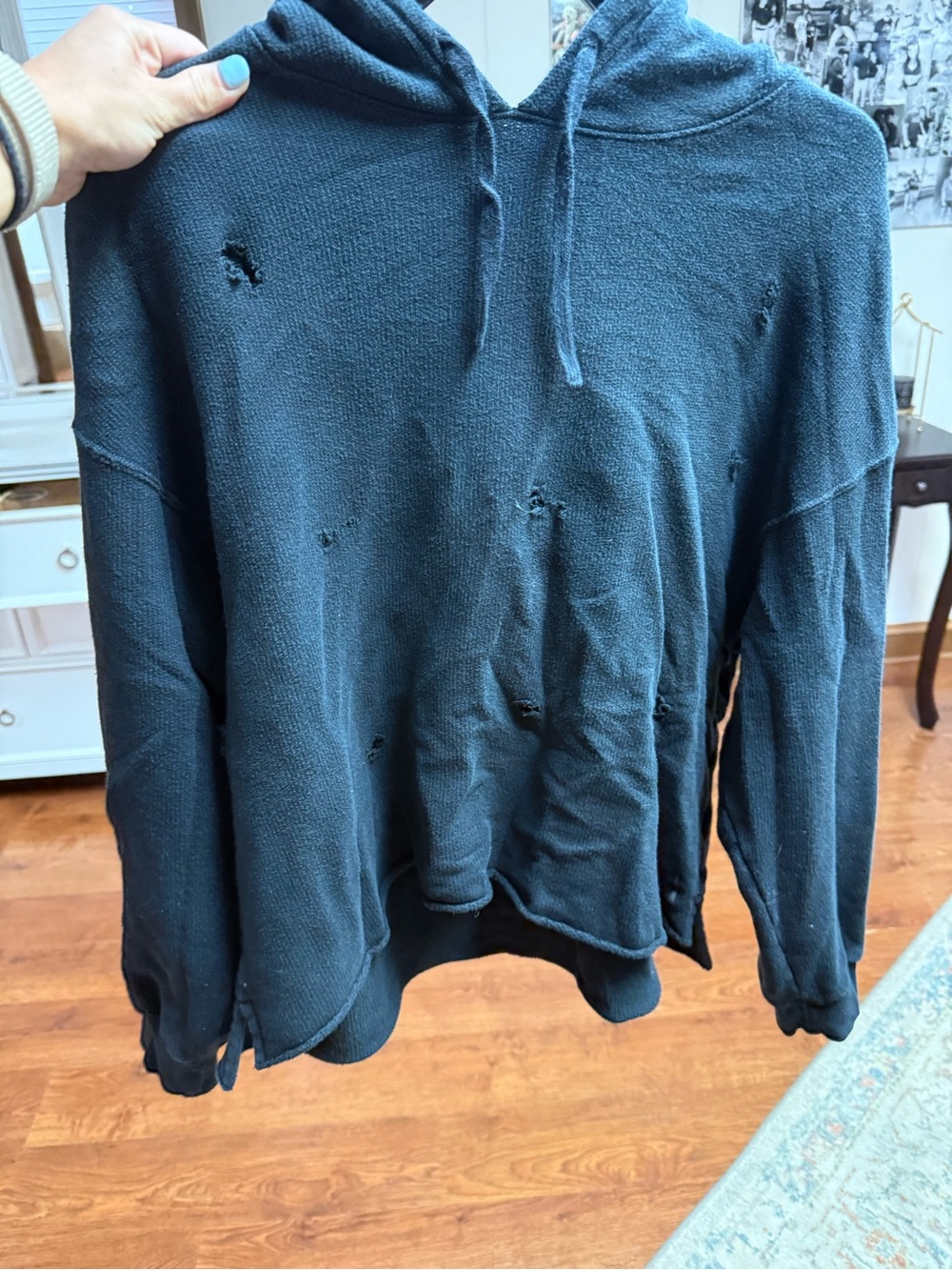 Nike Women's Black Distressed Hoodie Sweater